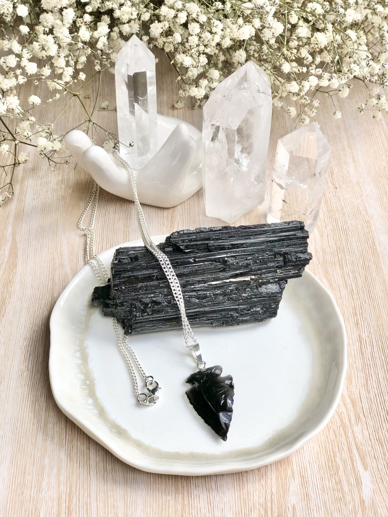 Black Obsidian Arrowhead Crystal Necklace - Sentient Creations