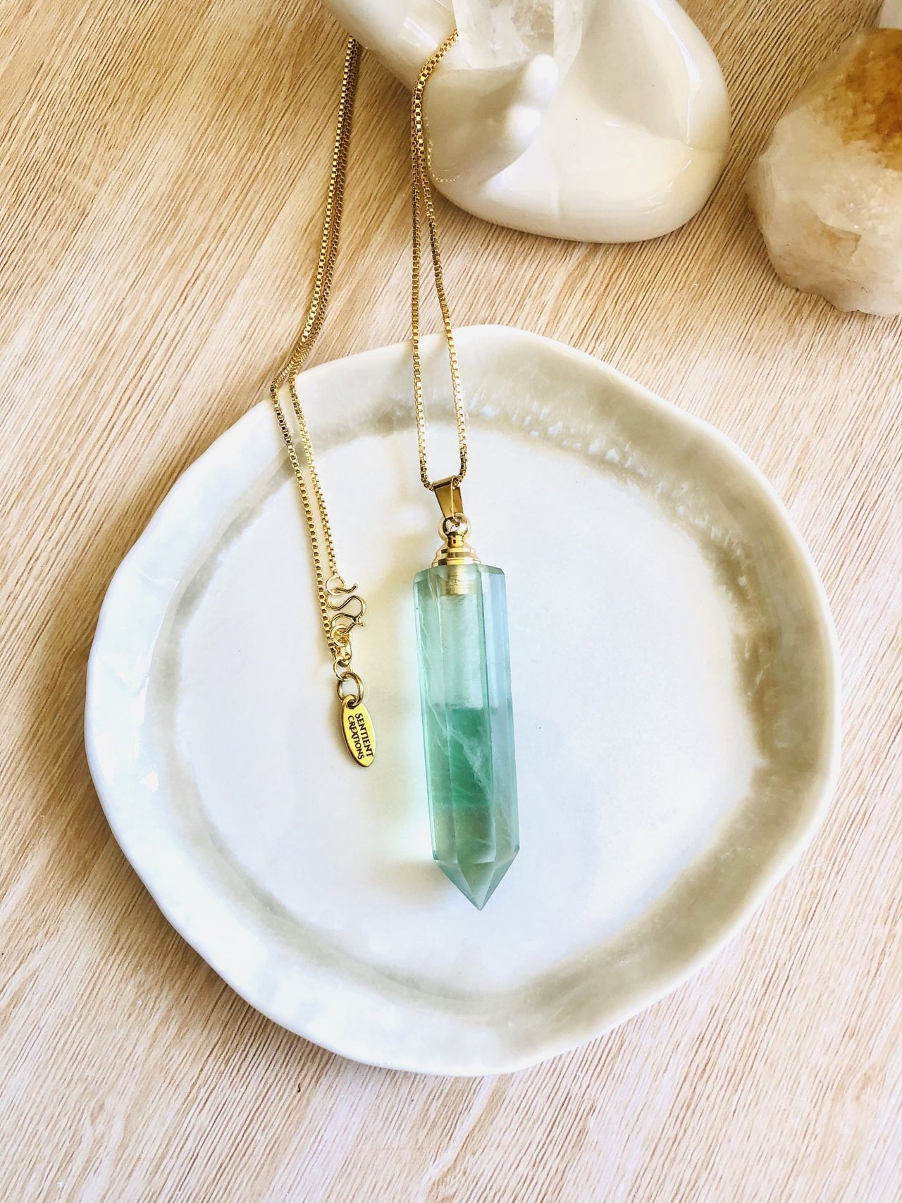 Green Fluorite ~ Essential Oil Carrier Crystal Necklace - Sentient Creations
