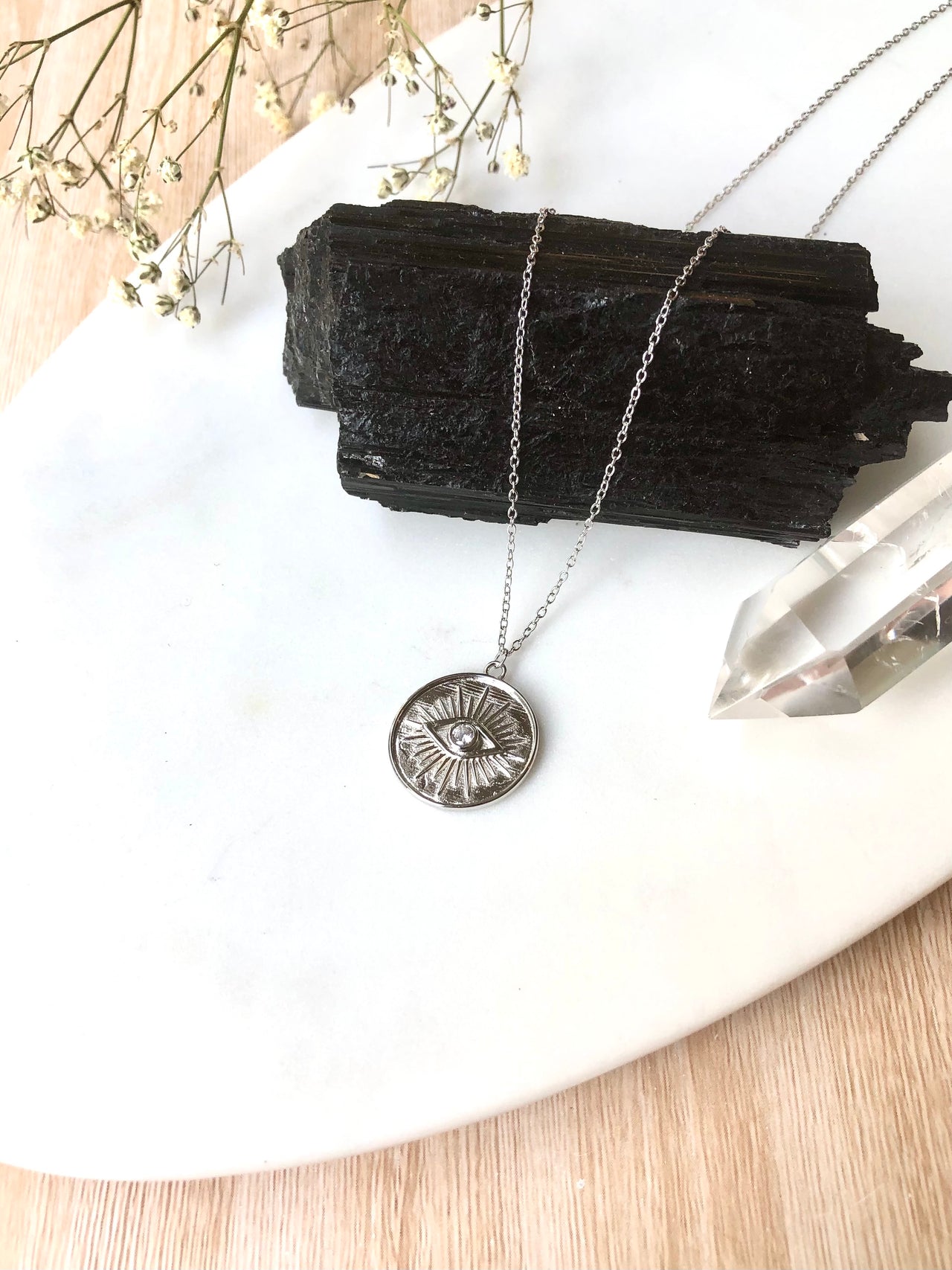 Protective Eye Coin Pendant Necklace ~ Sterling Silver