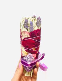 Thumbnail for Peace - Large Lavender & Sage Smudge Stick Bouquet with Raw Amethyst - Sentient Creations
