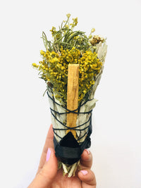 Thumbnail for Protection - Black Obsidian, Rosemary, Palo Santo & Sage Smudge Stick Bouquet - Sentient Creations