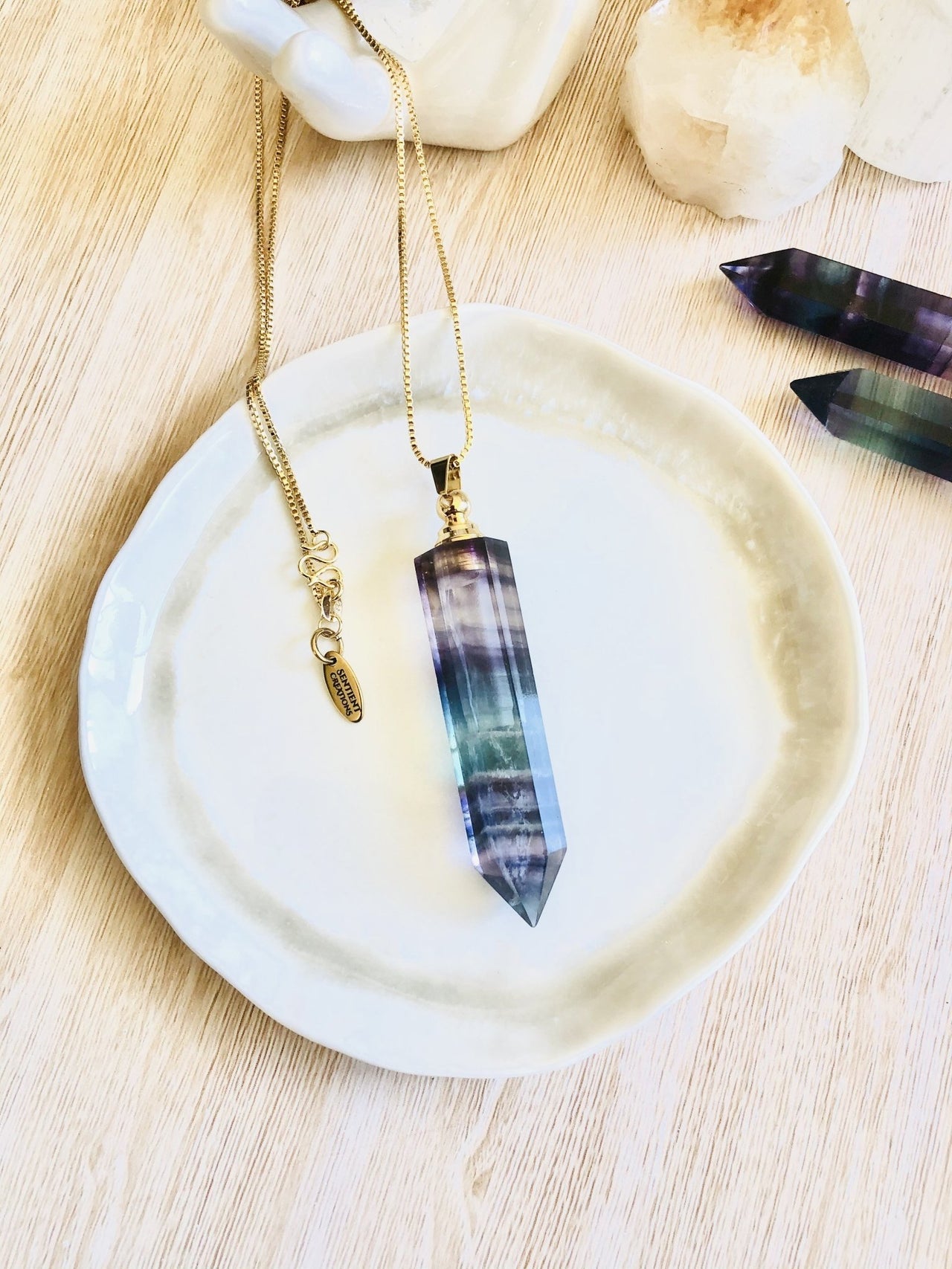 Rainbow Fluorite ~ Essential Oil Carrier Crystal Necklace - Sentient Creations